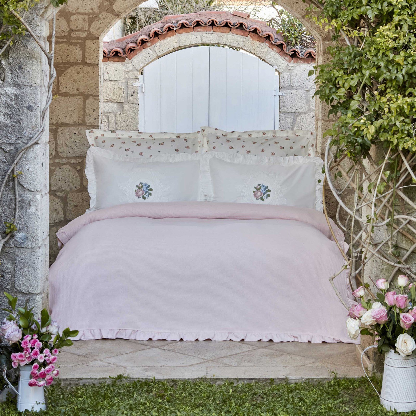 Karaca Home Fayette Çift Kişilik Nakışlı Nish Set Pudra