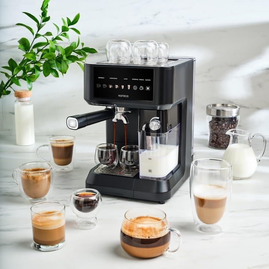 Karaca MyCaffe Barista S10 Entegre Süt Hazneli, Espresso, Latte ve Cappuccino Makinesi Matte Black