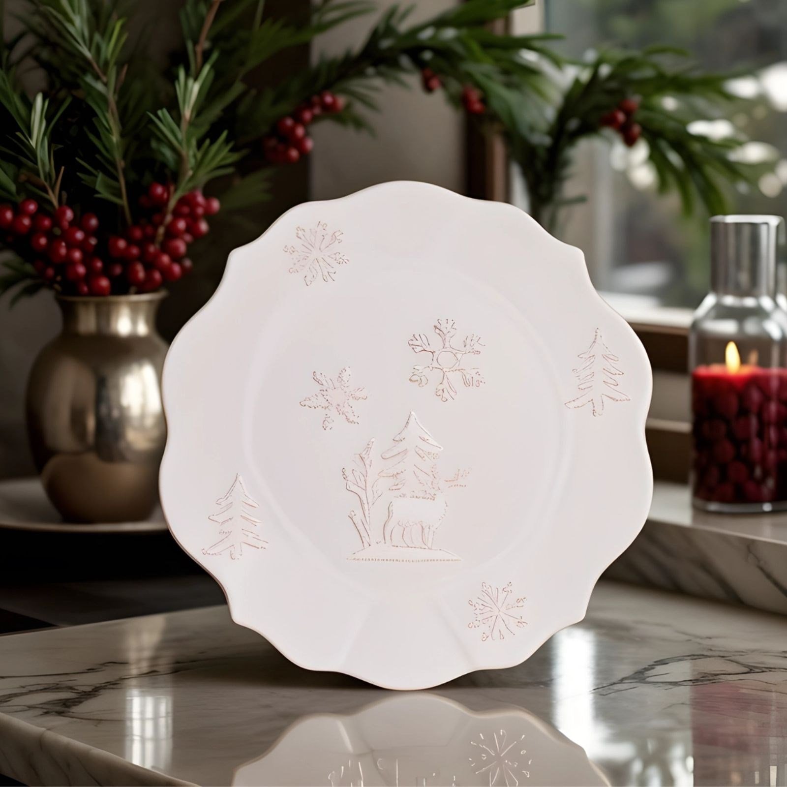 Karaca New Year Yılbaşı Snowy Servis Tabağı 29 Cm Beyaz