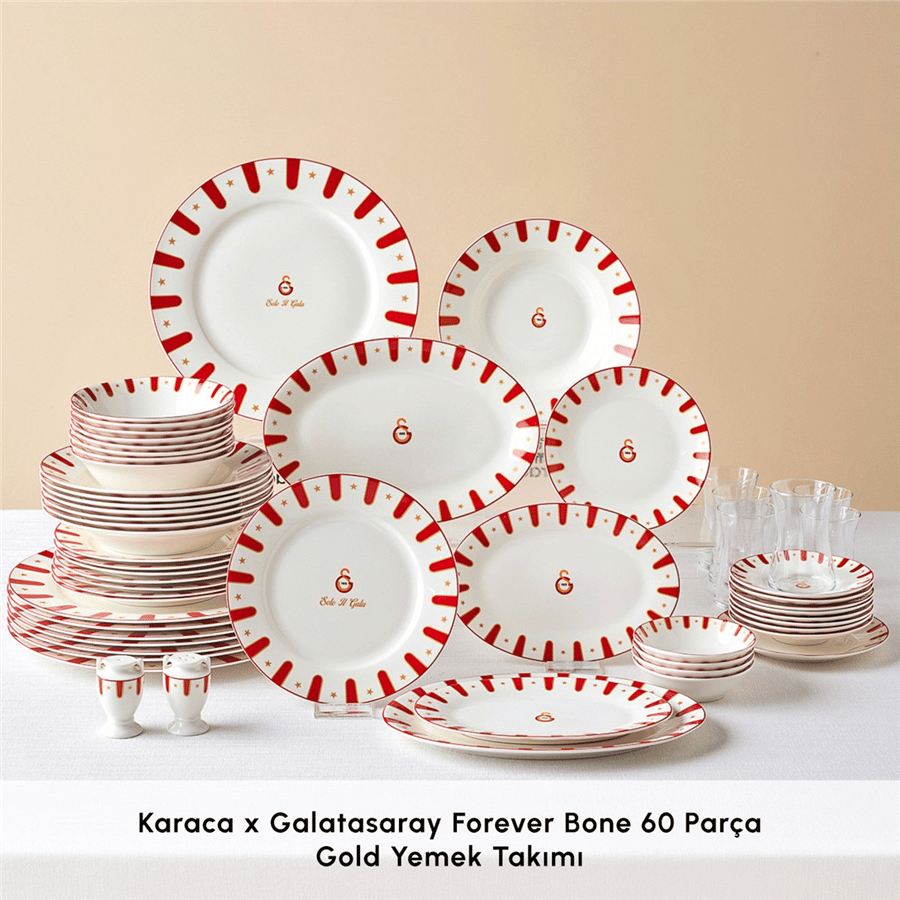 Karaca x Beşiktaş Lisanslı Forever Bone 60 Parça 8 Kişilik Yemek Takımı Platin