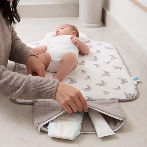 Katlanabilir Alt Değiştirme Matı,%100 Pamuk, Çantalı, Iconique Lapin Desenli, Tek Ebat