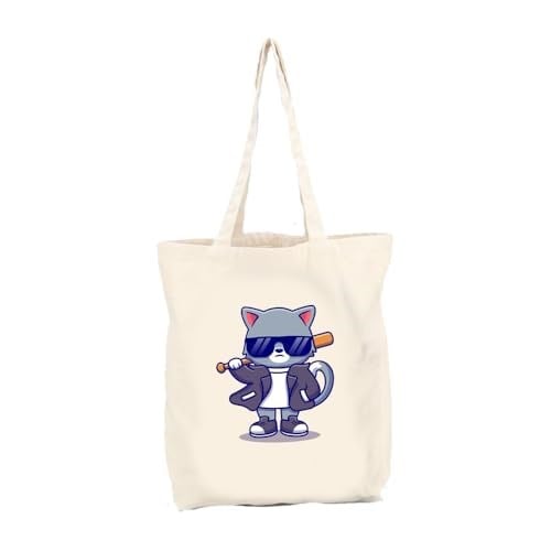 Kedi Baskılı Gabardin Bez Çanta Cool Cat