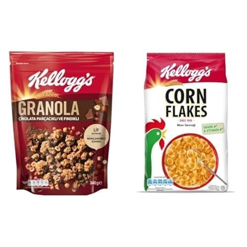 Kellogg's Granola Çikolata Parçacıklı ve Fındıklı 340 Gr & Corn Flakes 400 Gr