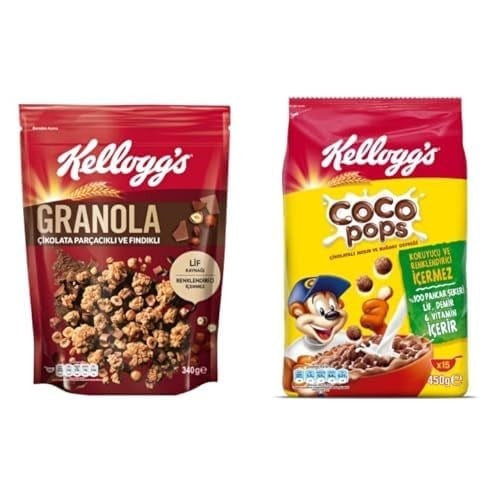 Kellogg's Granola Çikolata Parçacıklı ve Fındıklı 340 Gr & Coco Pops Çikolatalı Buğday ve Mısır Gevreği 450 Gr