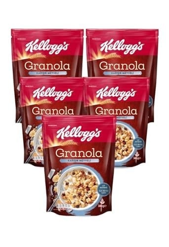 Kellogg's Granola Karışık Meyveli 340 Gr x 5 Adet,%45 Yulaf içerir, Lif Kaynağı,%20 Kurutulmuş Meyve
