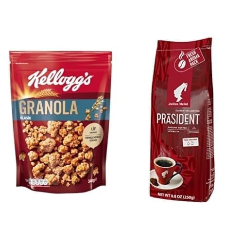 Kellogg's Granola Klasik 340 gr & Julius Meinl President Blend Öğütülmüş Filtre Kahve Orta Kavrulmuş Yumuşak İçim 250 g