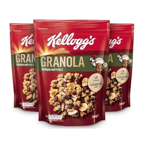 Kellogg's Karışık Meyveli Granola 340 Gr x3 Adet,%45 Yulaf içerir,Lif Kaynağı,%20 Kurutulmuş Meyve