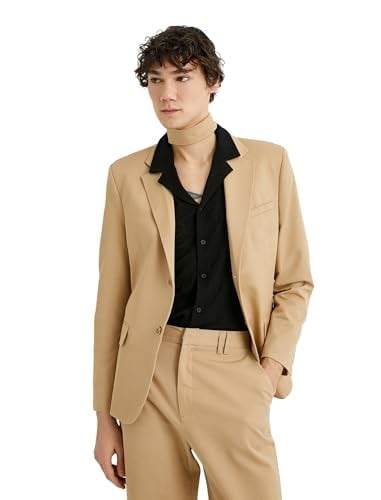 Keten Ceket Blazer Slim Fit Düğmeli Cep Detaylı