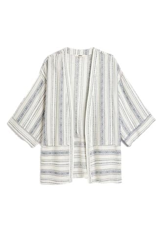 Keten Kimono 3/4 Geniş Kol Kalça Boy