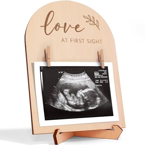 KIBAGA Güzel Ahşap Ultrason Resim Çerçevesi - Şık Çift Taraflı İşaret Hamileliğinizi veya Bebeğinizin Doğumunu Duyurmak İçin Mükemmel - Sevimli Kreş Dekoru Sonogram Fotoğraf Çerçevesi ve İlk Kez Annel