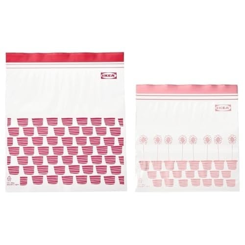 Kilitlenebilir buzdolabı poşeti, kırmızı-pembe, 2,5 lt ve 1,2 lt, 50 adet