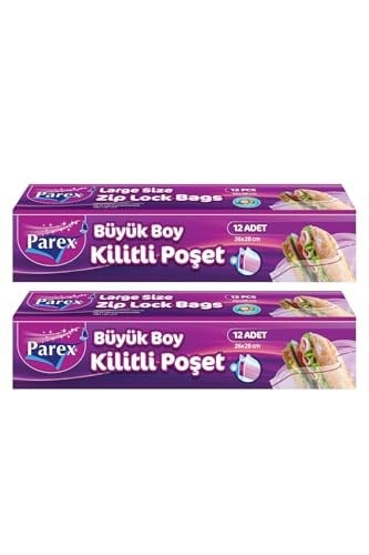 Kilitli Buzdolabı Poşet Büyük Boy 12'li 26 x 28 cm İkili Set