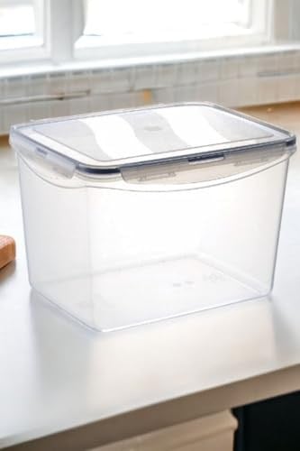 Kilitli Geniş Saklama Kabı 10 Litre Contalı Hava Sızdırmaz Saklama Kabı Şeffaf 20 Cm Şeffaf