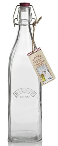 Kilner Kare Klipsli Üst Şişe, Sıvıları Korumak ve Saklamak için Hava Geçirmez Conta, Yeniden Kullanılabilir ve Bulaşık Makinesinde Yıkanabilir, 34 Sıvı Ons