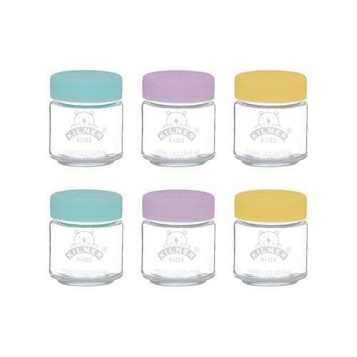 Kilner Silikon kapaklı bebek kavanozları, bebek mamasını dondurmak veya ısıtmak için kap, dondurucu ve mikrodalga fırına uygun, kendi kendinize doldurmanız için kapaklı cam saklama kapları, 6 x 190 ml
