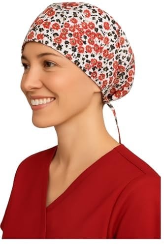 Kırmızı Çiçekli Doktor Hemşire Aşçı Cerrahi Bone Hastane Bone Bandana M202