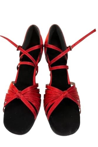 KIRMIZI İNCİ-SATEN, LATİN -SALSA-TANGO DANS VE SALON AYAKKABISI 8.5 CM 13 PONT KAPALI TOPUK - Bedenler: 39 EU, 40 EU