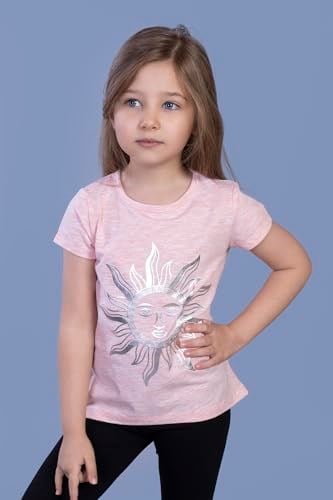 Kız Çocuk Güneş Varaklı Tişört Pembe Melanj 5 YAŞ