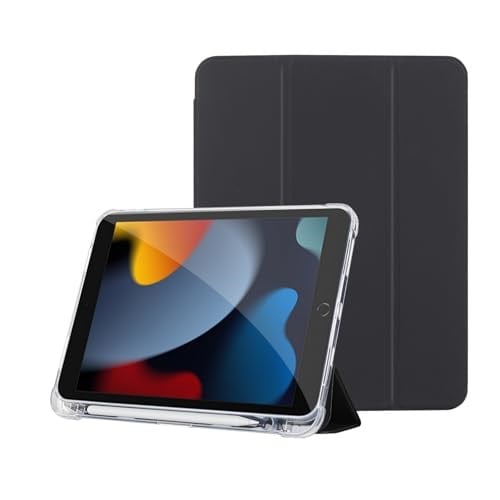 Klasse Apple iPad 10.2 inç (2019/2020/2021) Modellerinin Tümüyle Uyumlu Uyku Modlu, Apple Pencil Kalemlikli, Trifold, Esnek, Mat, Darbeye Tam Dayanıklı Smart Tablet Kılıfı (Siyah)