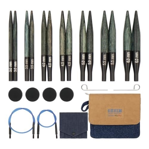 KnitPro Set değiştirilebilir yuvarlak örgü şişleri Indigo Wood Short, 3,00 mm - 6,00 mm