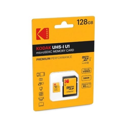 Kodak EKMSDM128GXC10K Premium 128GB microSDXC Speicherkarte, Highspeed, SD-Adapter UHS-I, U1, bis 85 MB/Sek
