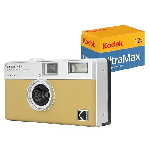 KODAK EKTAR H35 Yarım Çerçeve Film Kamera (Kum) Paketi Kodak Ultramax 400/24EXP 35mm Rulo Film - Seçenekler: 24exp film ile paket, Filmsiz tek, Paket, Tek