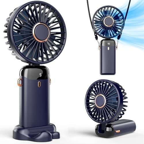 Koonie Taşınabilir el vantilatörü, pille çalışan fan, tabanlı, 8 saat, dijital ekran, 5 hız, 90° ayarlanabilir, şarj edilebilir mini fan, dış mekan iç mekan için