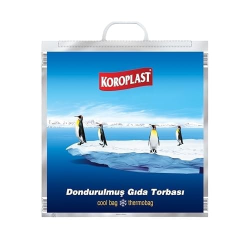 Koroplast Dondurulmuş Gıda Torbası 50x52 cm, Üç Katlı Isı Yalıtımlı Saplı Saklama Torbası, BPA İçermez, Uzun Mesafe Taşıma Kolaylığı, Dondurulmuş Gıda Saklama Poşeti, Koku Hapsi, Isı Yalıtımlı Çanta