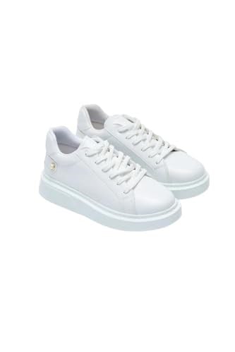 Kotan Kadın Beyaz Bağcıklı Inci Detaylı Kalın Taban Günlük Spor Sneaker Ayakkabı | Yuvarlak Burunlu | Lüks Tasarım | Rahat ve Şık | Dayanıklı | Uzun Süre Şeklini Korur