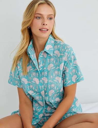 Koton Düğmeli Pijama Üstü Kısa Kollu Gömlek Yaka Pamuklu