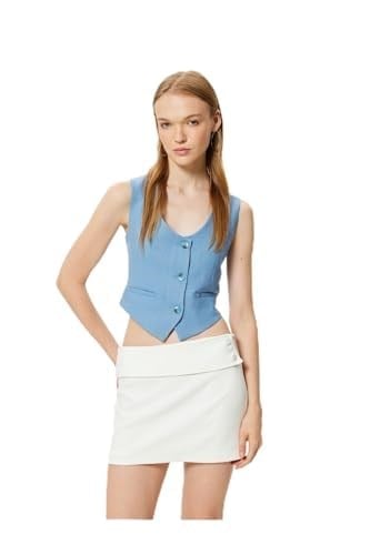 Koton Keten Karışımlı Yelek Kolsuz Fleto Cepli Düğmeli V Yaka Slim Fit