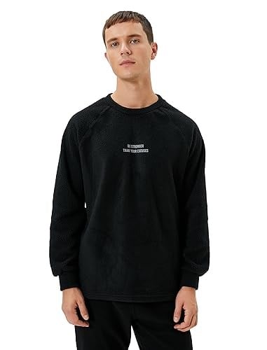 Koton Koton Polar Sweatshirt Slogan İşlemeli Bisiklet Yaka Uzun Kollu Erkek