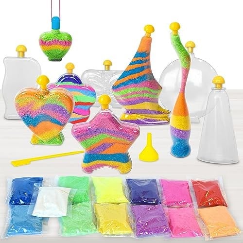 Kraftic Çocuklar için Kum Sanatı, Sanat ve El Sanatları Aktivite Kiti -1 Paket 10 Kendin Yap Kum Sanatı Şişesi, 13 Kum El İşi Çantası, Çocuklar için Sanat Kiti