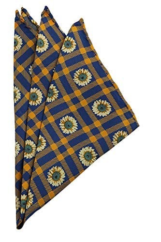 Kravatkolik Sarı - Lacivert Motif Baskılı İpek Mendil SPS170