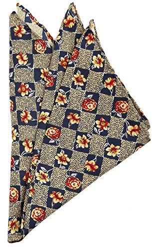 Kravatkolik Sarı - Lacivert Motif Baskılı İpek Mendil SPS187