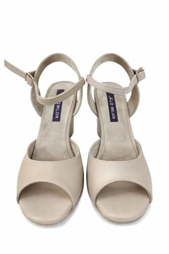 KREM KEBELEK MODEL LATİN-SALSA-TANGO DANS VE SALON AYAKKABIS 7,5 CM 11 PONT KADEH MODEL KAPALI TOPUK