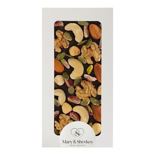 Kuvertür Çikolata Badem Kaju Ceviz Fındık Antep fıstığı Kabak Çekirdeği İçeren Besleyici Lüks Kuvertür Çikolata 130gram (Standart, Bitter Çikolata)