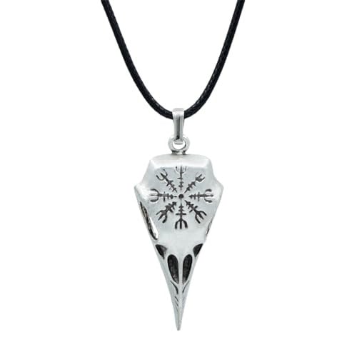Kuzgun Kafatası - Vegvisir Deri ip Kolye - Gümüş Kaplama - Kadın Erkek Kolye - No:734