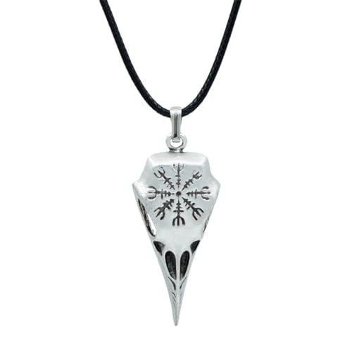 Kuzgun Kafatası - Vegvisir Deri ip Kolye - Gümüş Kaplama - Kadın Erkek Kolye - No:734
