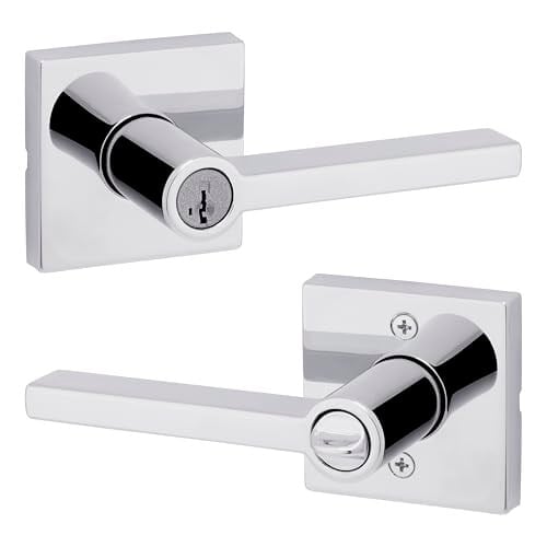 Kwikset Halifax Kapı Kolu Akıllı Anahtar Anahtar Anahtar Güvenlik Anahtarlı Giriş Kilidi, Cilalı Krom Kare Gül