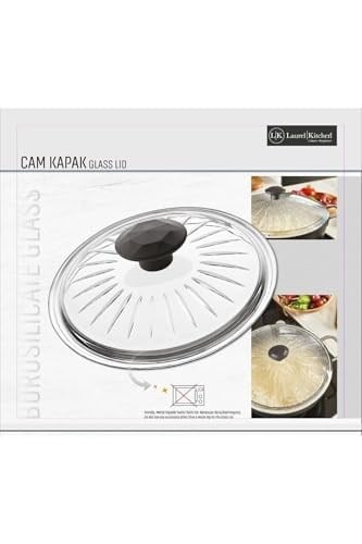 L K Laurel Kitchen Borcam Kapak Isıya Dayanıklı Tava Tencere Ve Sahan Uyumlu Tepelikli Şık Desenli 26 Cm Kapak
