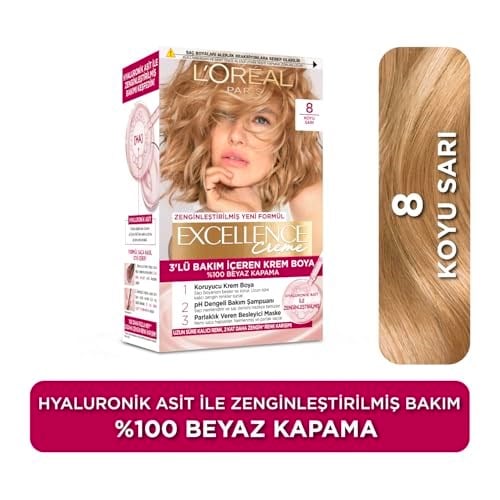 L’Oréal Paris Excellence Creme 8 Koyu Sarı Saç Boyası - Seçenekler: Pack of 3, Standart