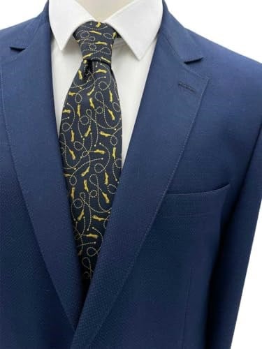 Lacivert Sarı Motif Desen Kravat