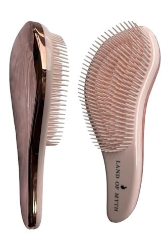 LAND OF MYTH - LOM1010 Curved Detangler, Yetişkin & Çocuklar İçin Kavisli Dolaşık Saç Açma ve Düğüm Çözücü Tarak & Fırça, Islak, Kuru, Düz, Kıvırcık Saçlar İçin (Rose Gold)