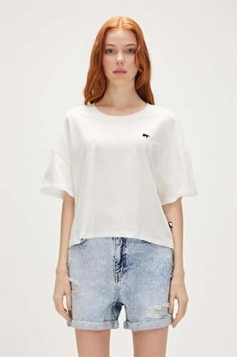 Lara Oversize T-Shirt Off-White Beyaz Basic Kadın Tişört