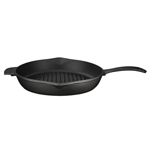 Lava Döküm Yuvarlak Izgara Tava, Metal Kulplu, Konkav Taban, 28 cm