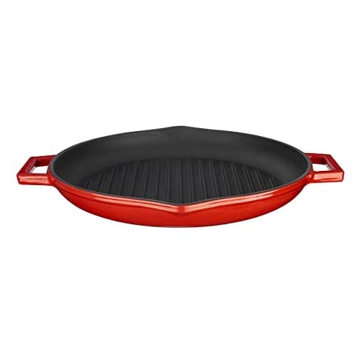 Lava Döküm Yuvarlak Kızartma Tavası, Metal Kulplu, 30 cm, Kırmızı