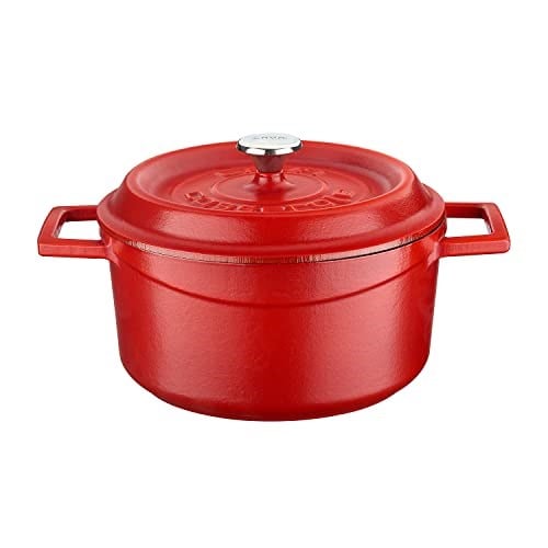 Lava Metal Spring Serisi - Döküm Tencere, Yuvarlak, 20 cm, Mat Emaye, Parlak Siyah Taban, Kırmızı