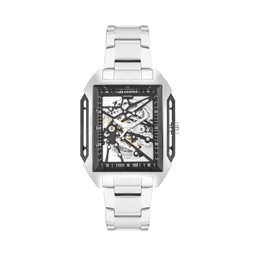 LEE COOPER Erkek Otomatik, 39x51 mm, Silver Silver Siyah