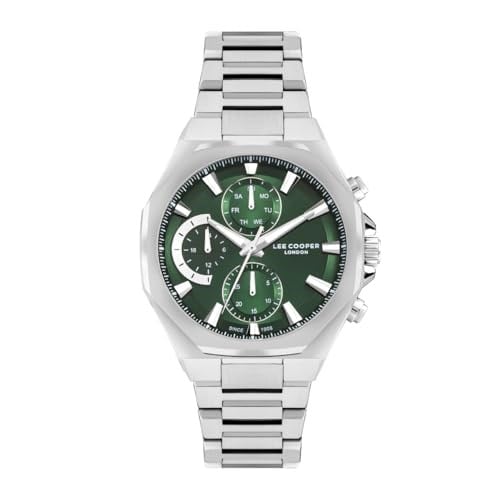 LEE COOPER, GÜMÜŞ KASA, GÜMÜŞ KORDON, YEŞİL KADRAN, MULTİFONKSİYON, QUARTZ, 44MM, 3ATM, ERKEK KOL SAATİ, LC07971.370